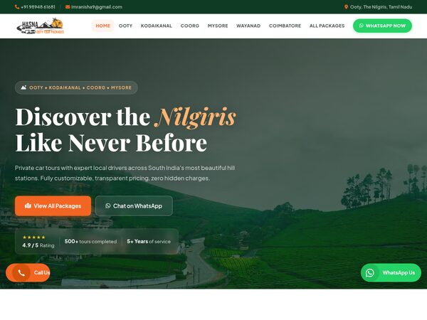 Hasna Ooty Tours website screenshot