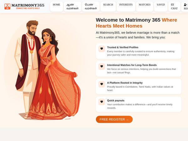 Matrimony 365 website screenshot