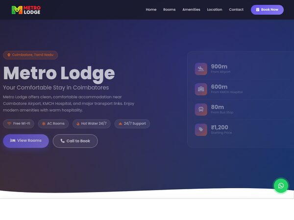 Metro Lodge website screenshot