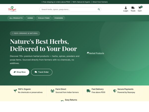 Thogai Naturals website screenshot