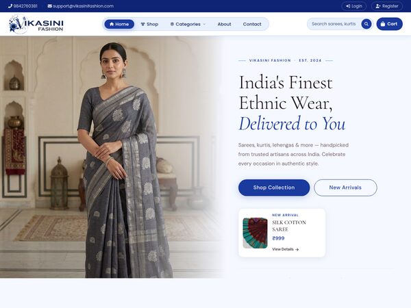 Vikasini Fashion website screenshot